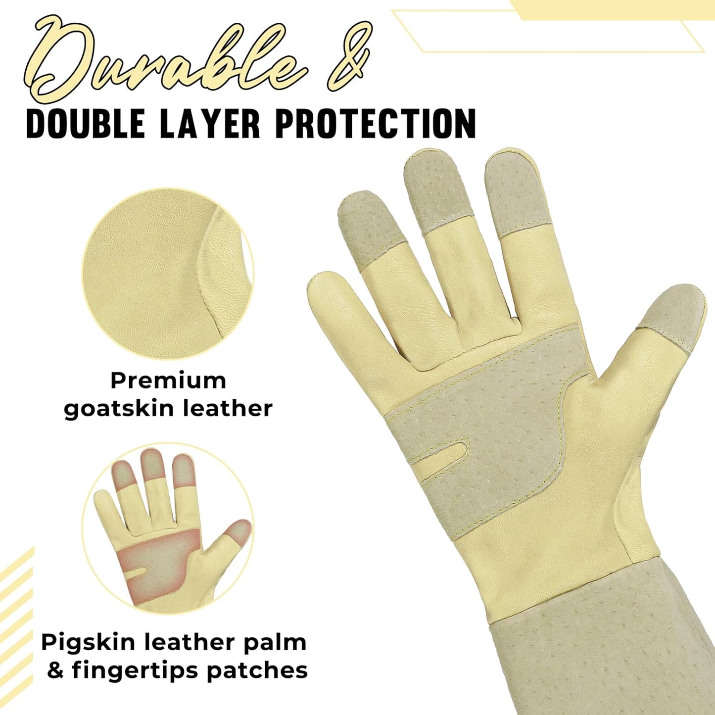 HANDLANDY Rose Pruning Gloves for Men & Women, Long Thorn Proof Gardening Gloves, Breathable Pigskin Leather Gauntlet, Best Garden Gifts & Tools for Gardener
