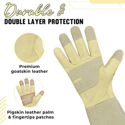 HANDLANDY Rose Pruning Gloves for Men & Women, Long Thorn Proof Gardening Gloves, Breathable Pigskin Leather Gauntlet, Best Garden Gifts & Tools for Gardener