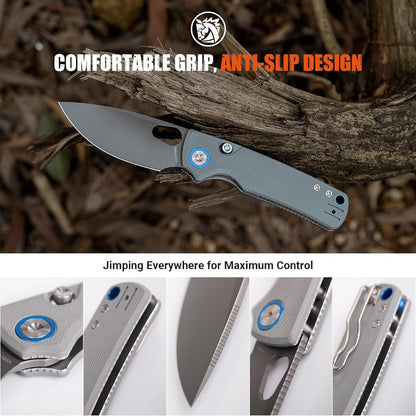 Vosteed EDC Knife, 2.99" 14C28N Steel Wider Blade, Green Micarta Handle Top Liner Lock, Folding Pocket Knives with Clip for Men & Women, Survival Camping - Porcupine A2603