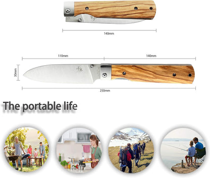SENBON 440A stainless steel Gift wrapped 4 piece set sharp pocket folding Japanese chef knife universal peeling knife bread knife set portable kitchen knives with natural olive handle