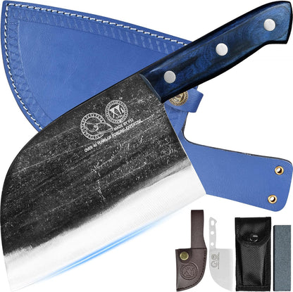 XYJ Authentic Since 1986,Outstanding Ancient Forging,6.7 Inch Full Tang,Serbian Chefs knife,Chef Meat Cleaver,Kitchen Knives,Set with Leather Sheath,Take Carrying,Butcher