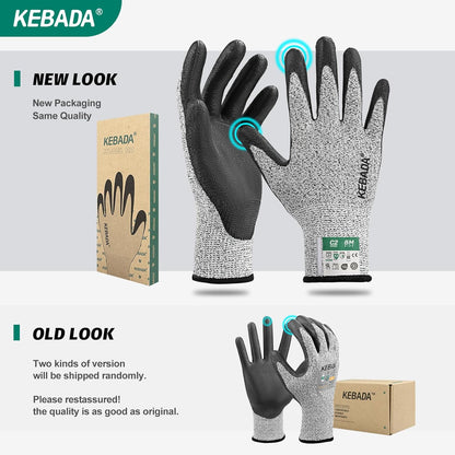 Kebada Cut Resistant Gloves, ANSI A2 Cutting Glove, PU Coated, Touchscreen, Multi-Purpose Model C2, 3 Pairs, Large
