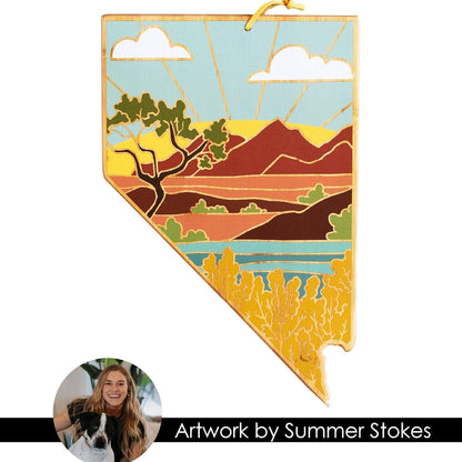 Totally Bamboo North Carolina State Shaped Cutting Board and Charcuterie Serving Platter with Artwork by Summer Stokes, Includes Hang Tie for Wall Display 18" x 8" x 5/8" - Colors A