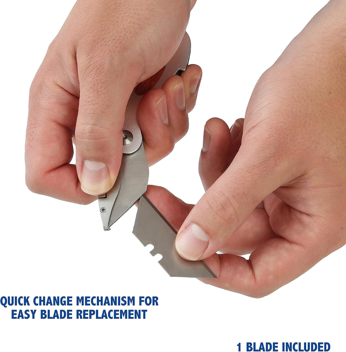 Sheffield Folding Utility Knife, Accepts Standard Utility Knife Blades, Box Cutter Aluminum Handle, Attractive Wood Finish, For Home, Office, Trades, and Warehouse