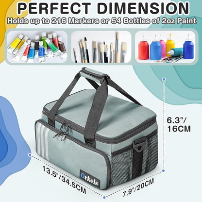 ORKELS Craft Paint and Marker Organizer, Acrylic Paint Storage Bag with Brush and Bottle Holders, Large Marker Carrying Case for Artists (Purple)