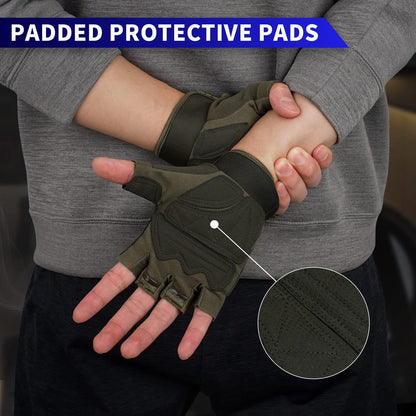 FIORETTO Fingerless Workout & Exercise Gloves for Gym, Weight Lifting, Airsoft, Shooting, Hunting, Hiking, Cycling, Driving, Motorcycle, Climbing M210603