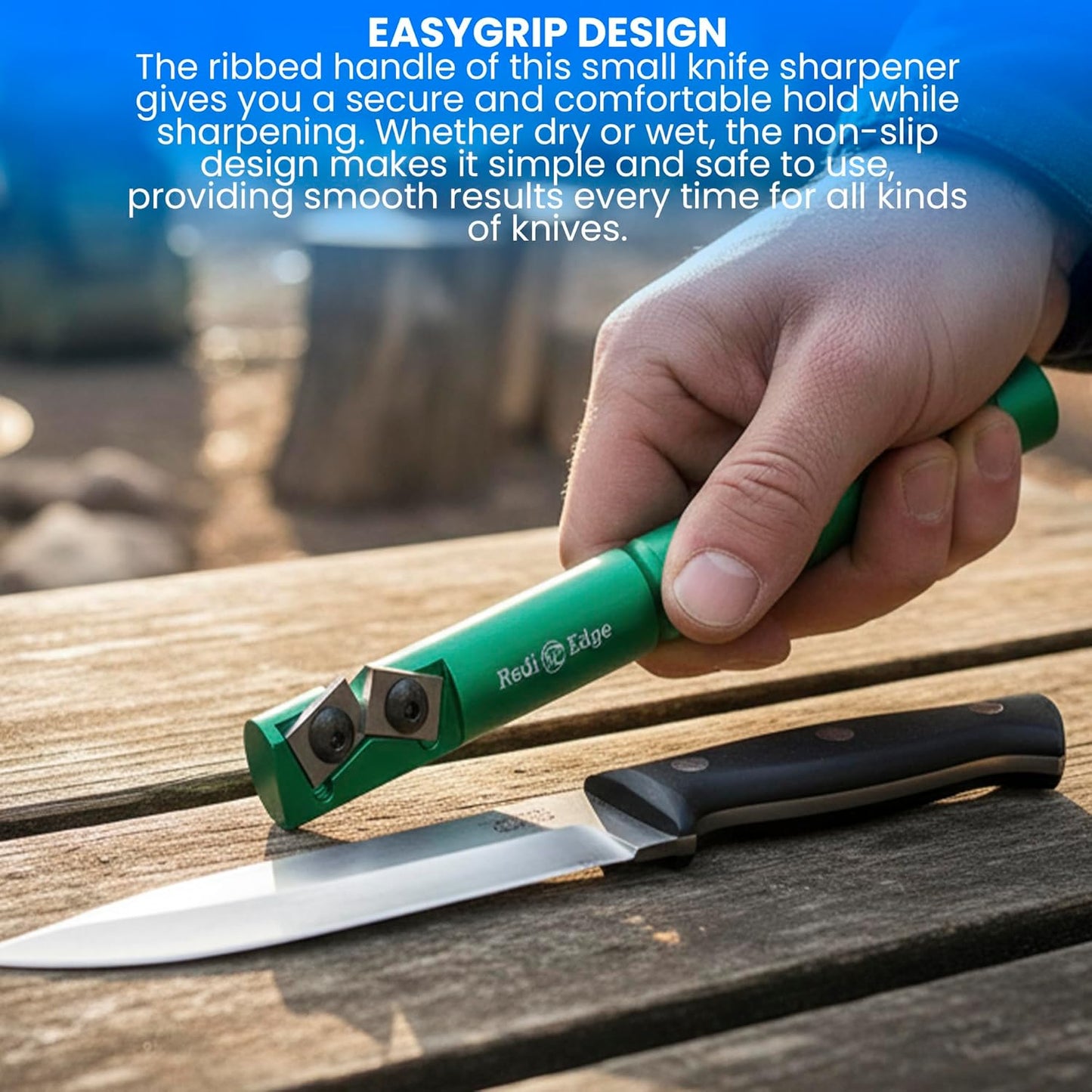 Redi-Edge Portable Knife Sharpener - Pocket knife Sharpener with Duromite Sharpening Elements - Honing Rod with 20° Double Edge for Kitchen, Home & Hunting