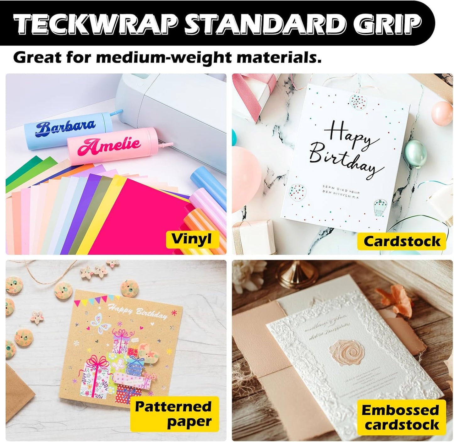TECKWRAP 4 Pack 12"x12" Green Standard Adhesive Cutting Mats, with Precision Vinyl Pin Pen & 6 Inch Squeegee - Ideal for HTV, Vinyl, Quilting & Crafting, Compatible with Popular Cutting Machines