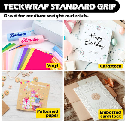 TECKWRAP 4 Pack 12"x12" Green Standard Adhesive Cutting Mats, with Precision Vinyl Pin Pen & 6 Inch Squeegee - Ideal for HTV, Vinyl, Quilting & Crafting, Compatible with Popular Cutting Machines