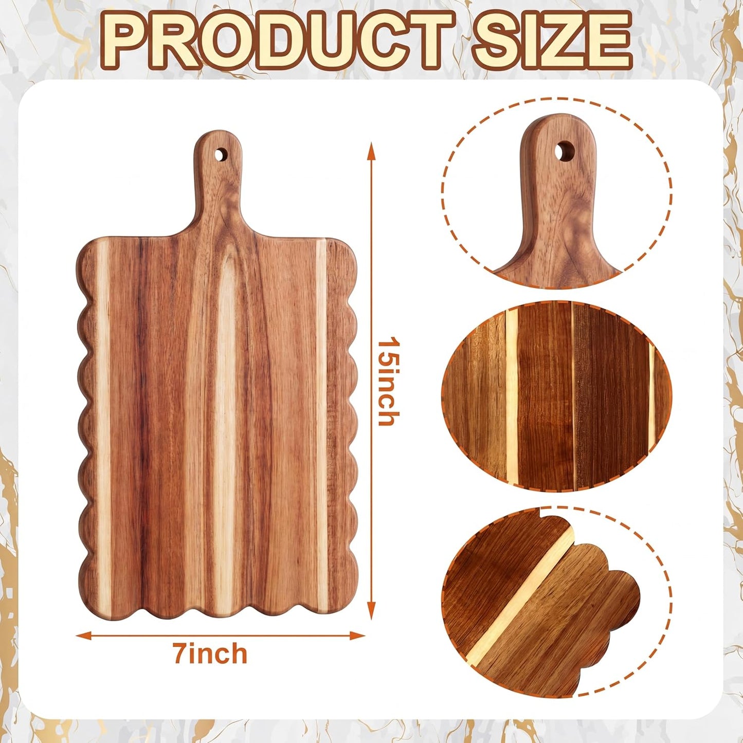 Patelai Wood Scalloped Cutting Board 18.5 Inch Decorative Wooden Charcuterie Board with Handle Engraving Christmas Wedding Engagement Housewarming Gift for Kitchen Display Snacks Cheese Appetizers