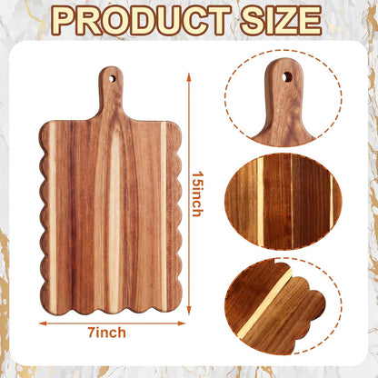 Patelai Wood Scalloped Cutting Board 18.5 Inch Decorative Wooden Charcuterie Board with Handle Engraving Christmas Wedding Engagement Housewarming Gift for Kitchen Display Snacks Cheese Appetizers