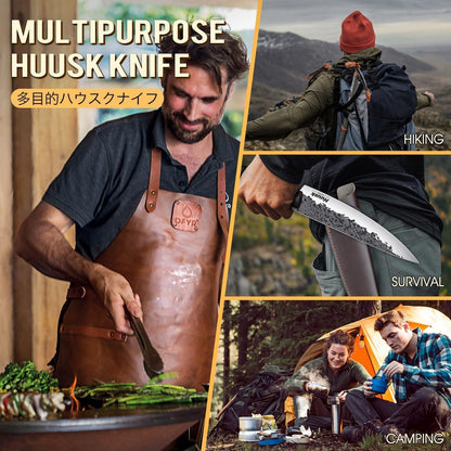 Huusk Hand Forged Chef Knife Set, High Carbon Steel Butcher Knife Set, Japanese Kitchen Knives for Home, Outdoor BBQ Camping Cooking, Gift Idea for Men