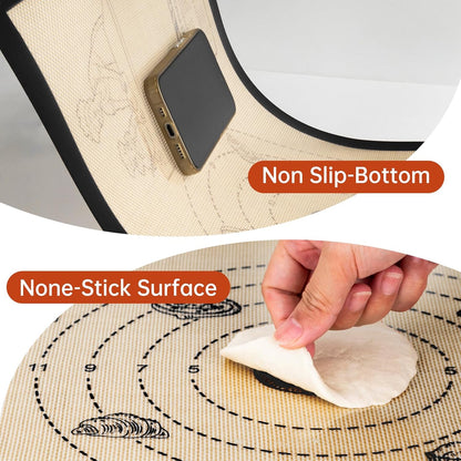 Silicone Baking Mat with Recipes, Extra Thick Silicone Mats for Baking, Non Stick Pastry Mat for Rolling Dough, Silicone Macaron Baking Mat for Cookie,Bread,Pizza,Fondant Mat, Oven&Dishwasher Safe