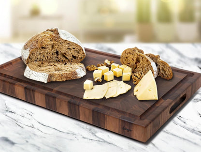 Straga Handmade Reversible End Grain Mahogany Heavy-Duty Chopping Block with Non-Slip Feet, Deep Juice Groove, Built-in Handles - Ideal for Cutting Meat, Cheese, Vegetables (12" x 9", Mahogany)