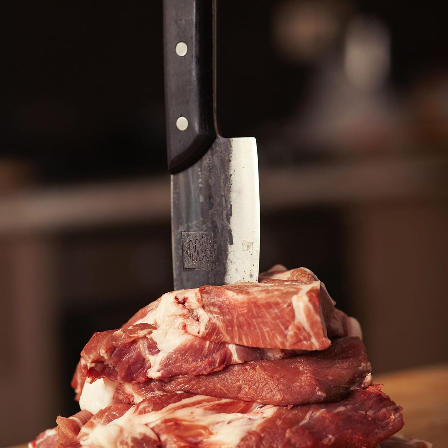 COOLINA Daozi 8" Butcher Knife, Hand-Forged High-Carbon Steel Cleaver for Heavy-Duty Meat Cutting, Slicing, Chopping, Brisket & BBQ, Full-Tang Forged Blade with Ergonomic Wood Handle