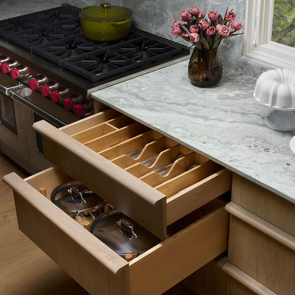 Rev-A-Shelf Trim-to-Custom-Fit Silverware Drawer Organizer For Kitchen Utensils, Cutlery Cabinet Storage Divider Insert, 33.11" x 21.97", Maple Wood, 4WUTCT-36SH-1
