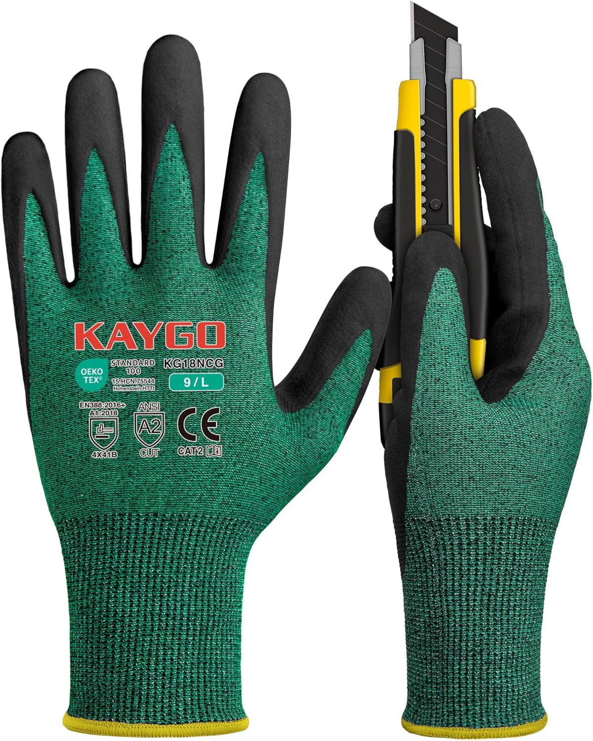 KAYGO 3 Pairs Cut Resistant Gloves, Safety Work Gloves KG18NCG,MicroFoam Nitrile Coating for Construction Automotive Warehouse