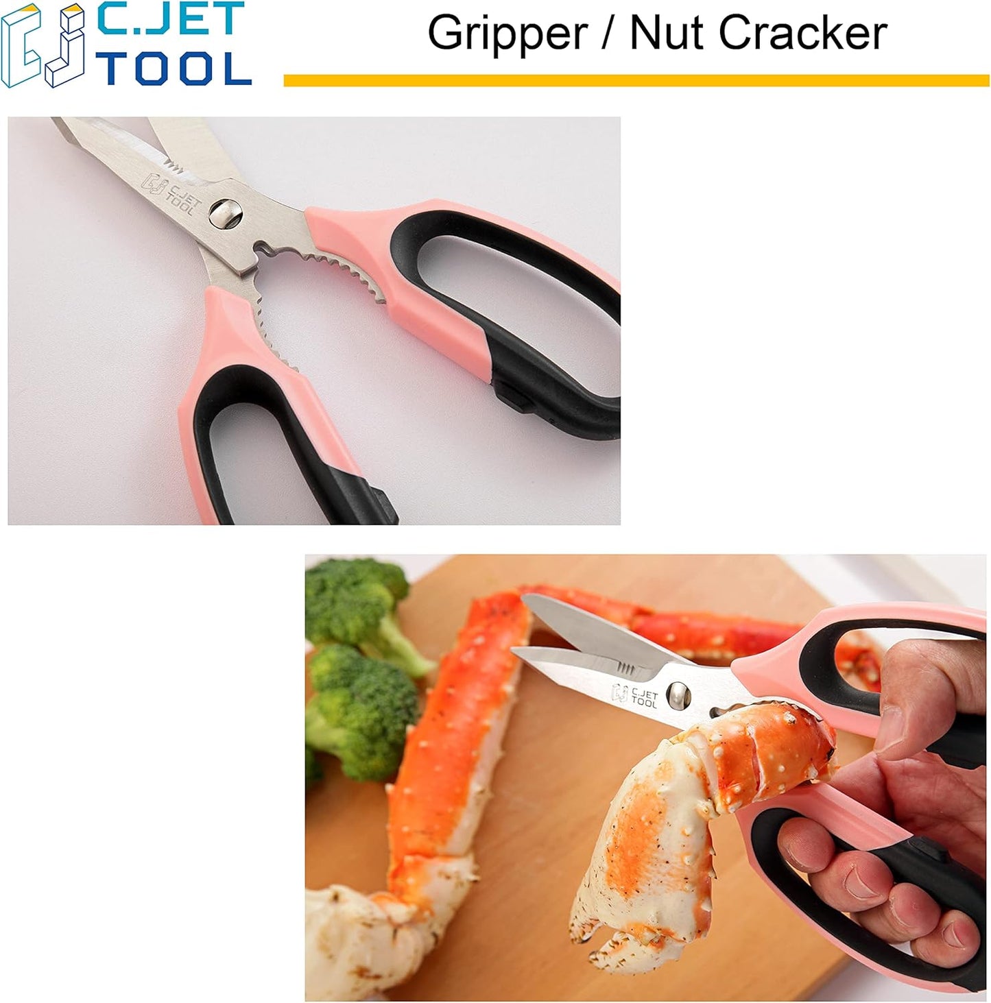 C.JET TOOL 8" Heavy Duty Scissors, Utility Scissors All Purpose for Cardboard, Plastic, Carpet, Rope, Leather. Sharp Stainless Steel Blades, Non‑Slip Handle, Kitchen Shears for Food, Meat & Poultry