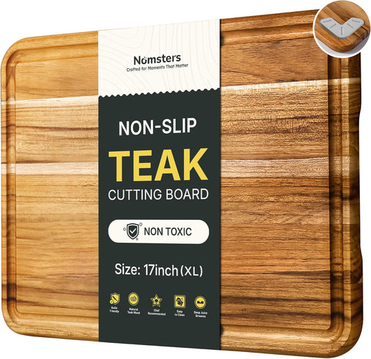Teak Wood Cutting Board 17inch Wooden Chopping Board Non Slip Bamboo High-end Present Charcuterie Board Non Toxic Haus Over-Sink Christmas Xmas Birthday