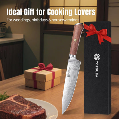 YOTSUBA 3 PCS Japanese Kitchen Knife Set, Razor Sharp High Carbon Stainless Steel Chef Knives with Ergonomic Natural Rosewood Handle, Premium Gift Box for Home & Restaurant Use