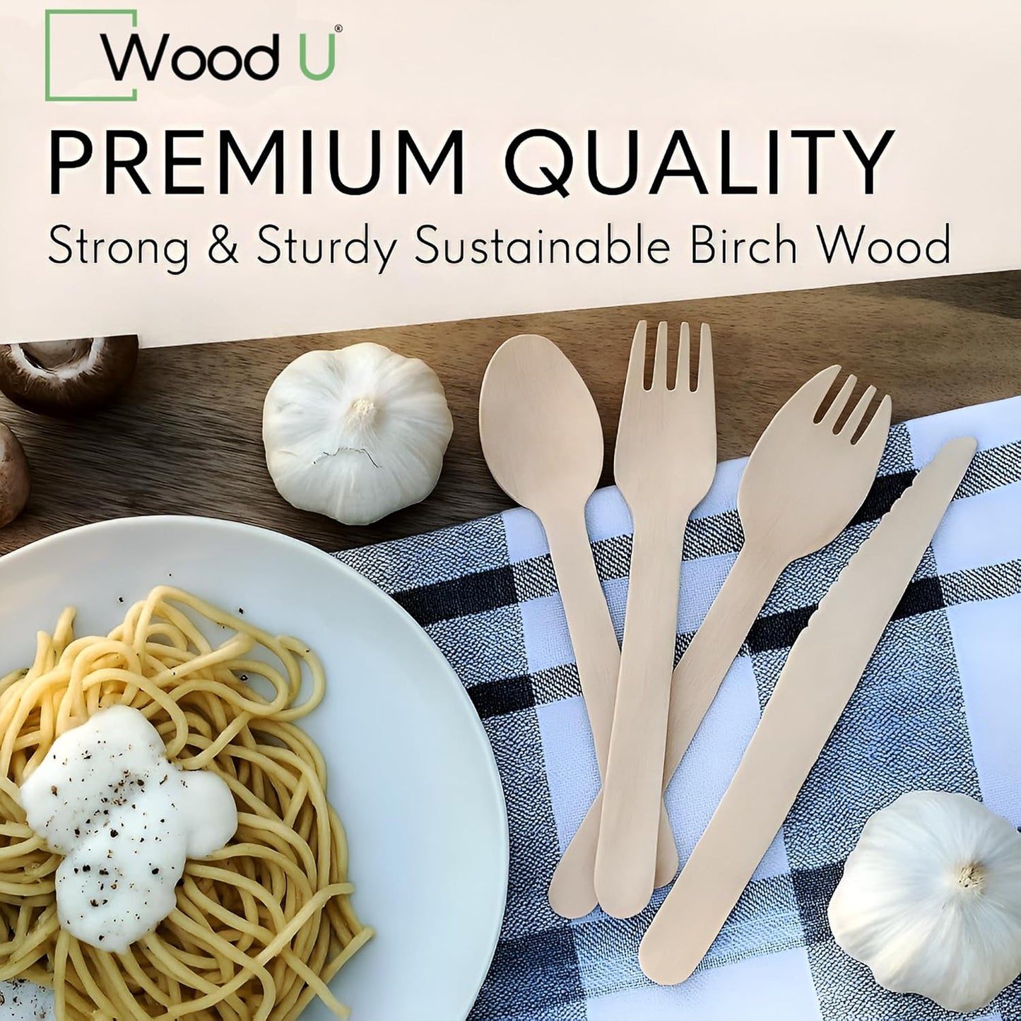 WoodU Disposable Wooden knives 100% All-Natural, Eco-Friendly, Biodegradable, and compostable knives - Pack of 100-6.5" Butter Cheese Knife Wooden Utensil