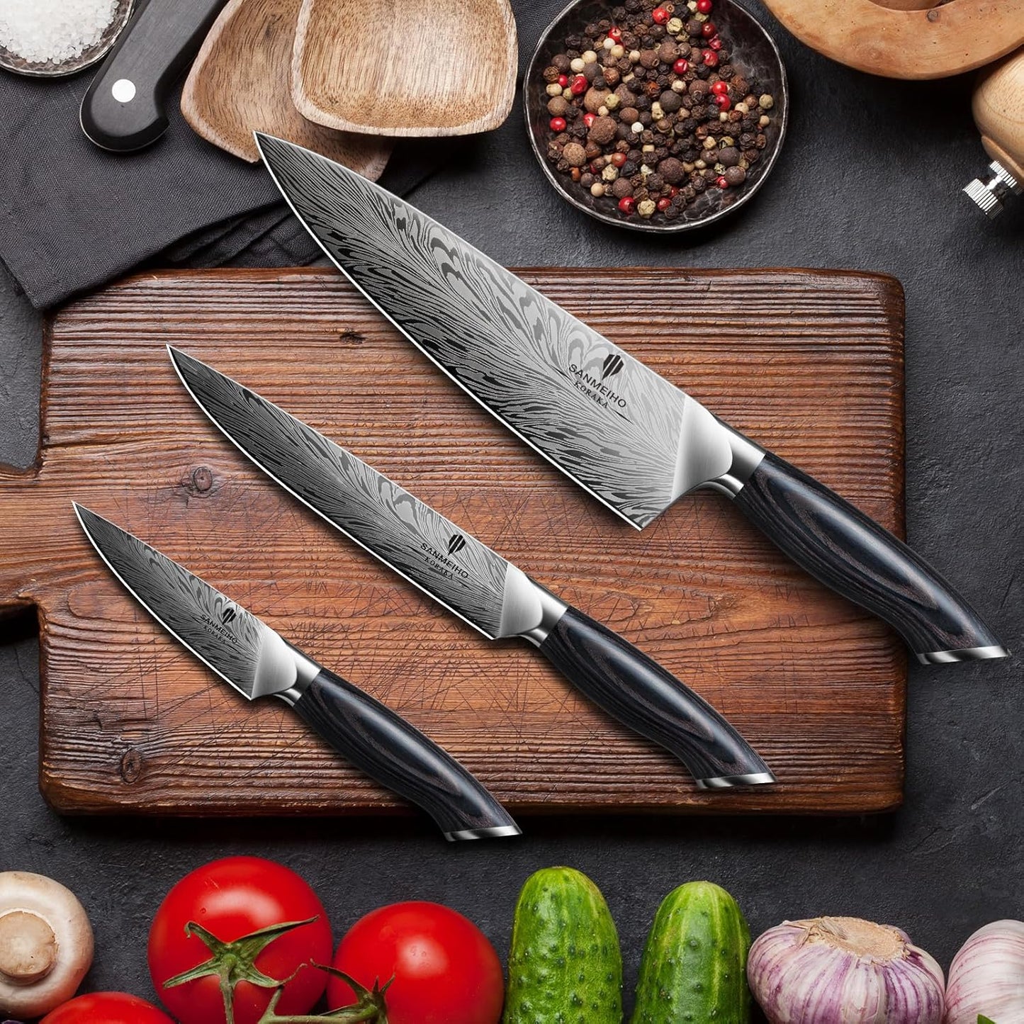 5PCS Knife Set, Kitchen Knife Sets in Powder Steel, Ultra Sharp Japanese Knives Set High Carbon Steel Chef Knives Sets, Cooking Knives Set with Ergonomic Pakkawood Handle