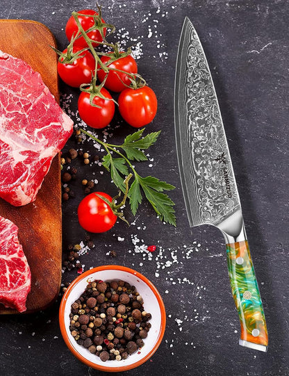 Chef Knife - 8 inch - Xuan Series - VG10 Damascus Steel Kitchen Knife - Resin Handle (Sapphire Blue)