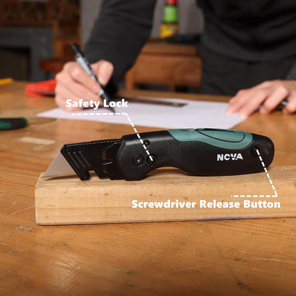 Nova Muti-tool Folding Utility Knife with 5 Extra Utility Blades, Quick-Change Blades & Blade Storage, Multifunctional Heavy Duty Box Cutter for DIY & Professionals