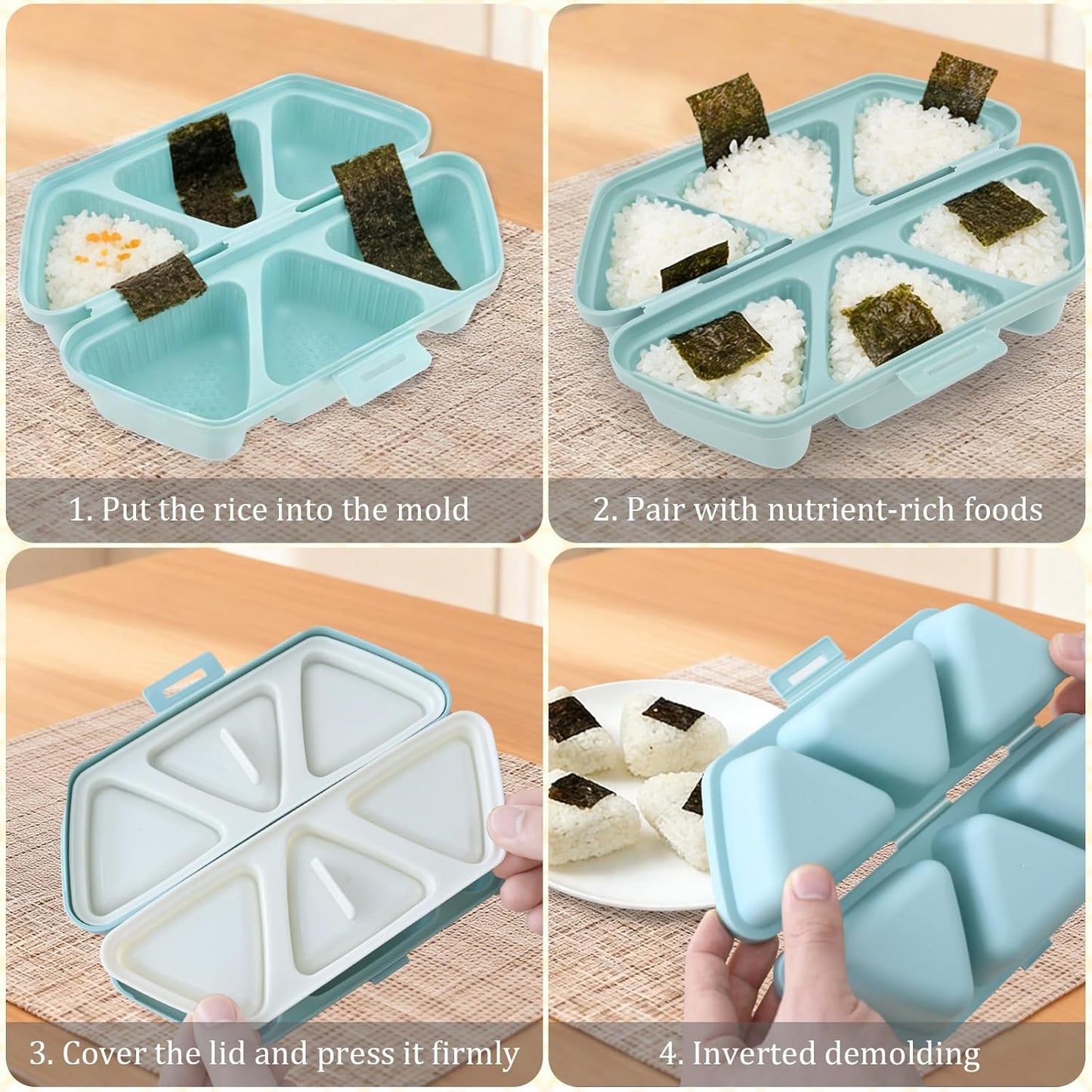 Onigiri Molds Set, Triangle Onigiri Molds Cute Cat Shape Rice Ball Maker, Musubi Press Mould with Ham Slicer and Gimbap Mould, Reusable Sushi Making Kit for Kid Lunch Home DIY Picnic Tools