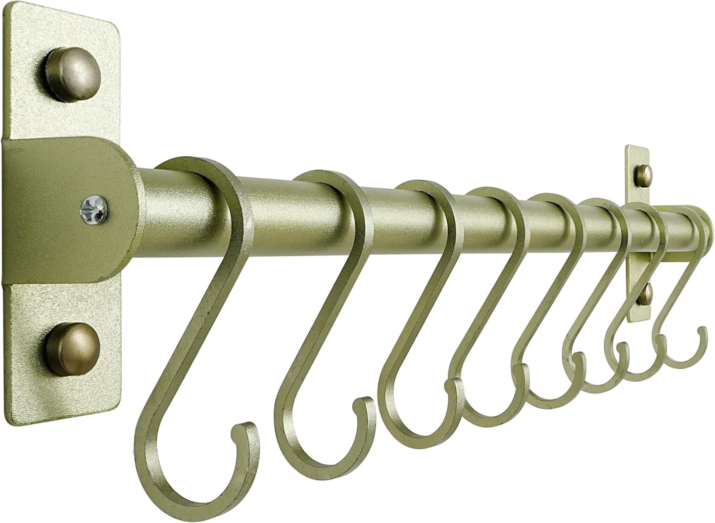 Dseap Kitchen Utensil Holder Hanger, Pot and Pan Rack Wall Mounted, Kitchen Rail with 8 Hooks for Hanging Cooking Utensils, Mugs, Spoons, Wall Mounted, Silver