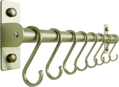 Dseap Kitchen Utensil Holder Hanger, Pot and Pan Rack Wall Mounted, Kitchen Rail with 8 Hooks for Hanging Cooking Utensils, Mugs, Spoons, Wall Mounted, Silver