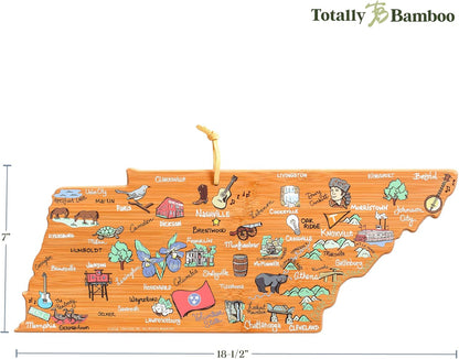Totally Bamboo Tennessee State Shaped Cutting Board and Charcuterie Serving Platter with Artwork by Fish Kiss, Includes Hang Tie for Wall Display - Colors A