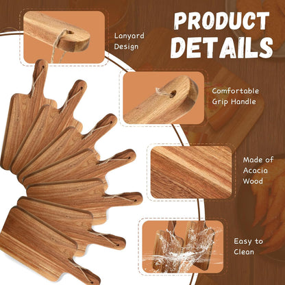 Geetery Acacia Wood Cutting Board Bulk Wooden Charcuterie Boards with Handles, Serving Chopping Boards for Kitchen, Pizza, Bread, Vegetables, Laser Engraving, Housewarming Gifts(12 x 6 Inch)