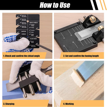 Honing Guide System Chisel Sharpening Kit for Woodworking Chisels and Planes, Chisel Sharpening Jig with Adjustable Angle Fixture and Angle Gauge, Red