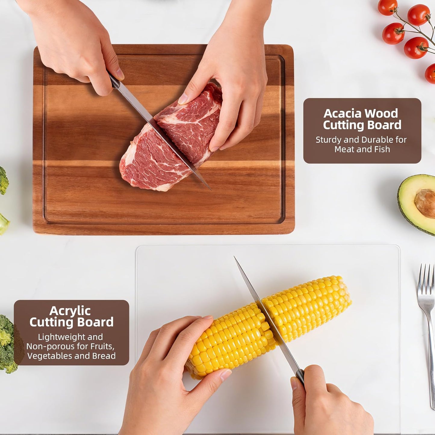 Checkered Cutting Board for Kitchen - Solid Wood End Grain Checkerboard Chopping Board with Handle & Juice Groove, Double Sided for Cooking, Serving and Decor, Rectangular 16" x 12" x 1"