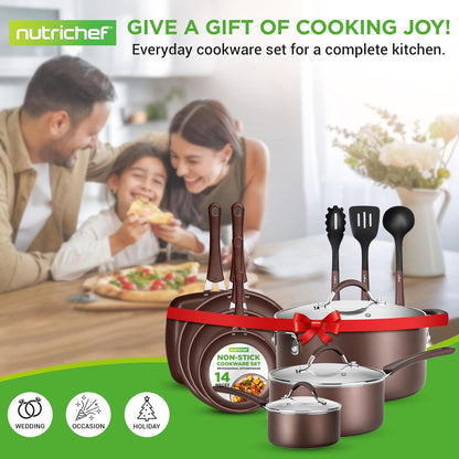 NutriChef 54-Piece Kitchen Cookware Set – Complete Non-Stick Ceramic Pots and Pans Set with Utensils, Bakeware, and Knife Set, Gas, Electric & Induction Compatible, Blush Pink Kitchen Essentials