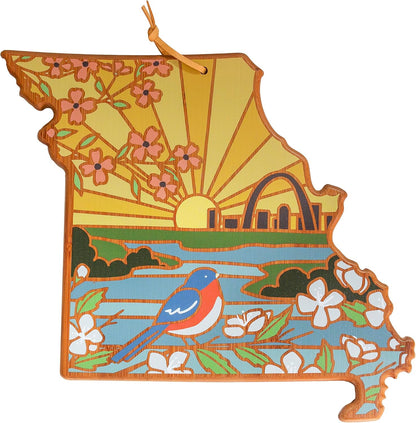 Totally Bamboo North Carolina State Shaped Cutting Board and Charcuterie Serving Platter with Artwork by Summer Stokes, Includes Hang Tie for Wall Display 18" x 8" x 5/8" - Colors B