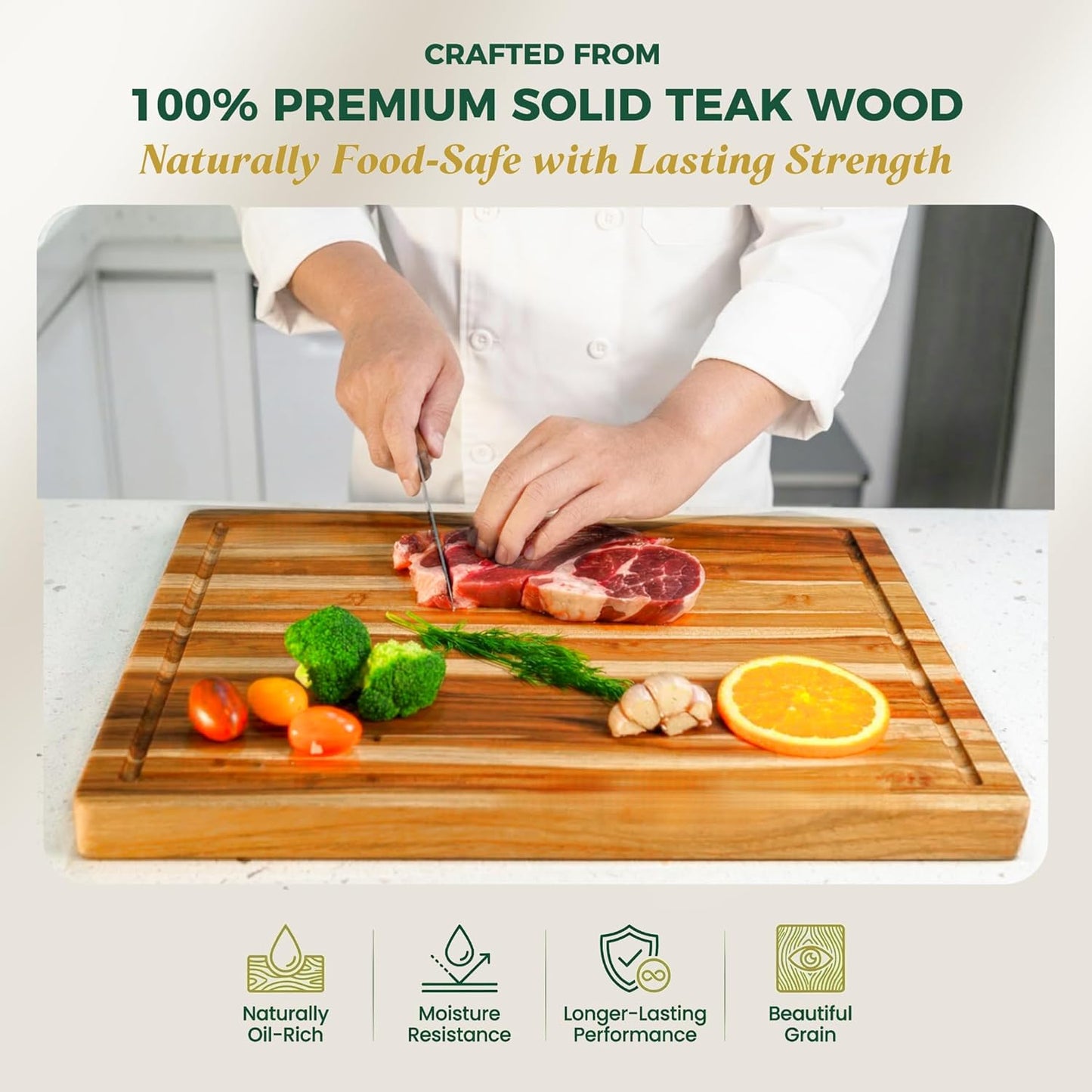 Teak Cutting Board - End Grain Butcher Block, 20 x 14 x 1.5 Inch Large Wood Board with Juice Groove & Side Handles, Extra Thick Carving Board for Meat Prep, BBQ & Charcuterie