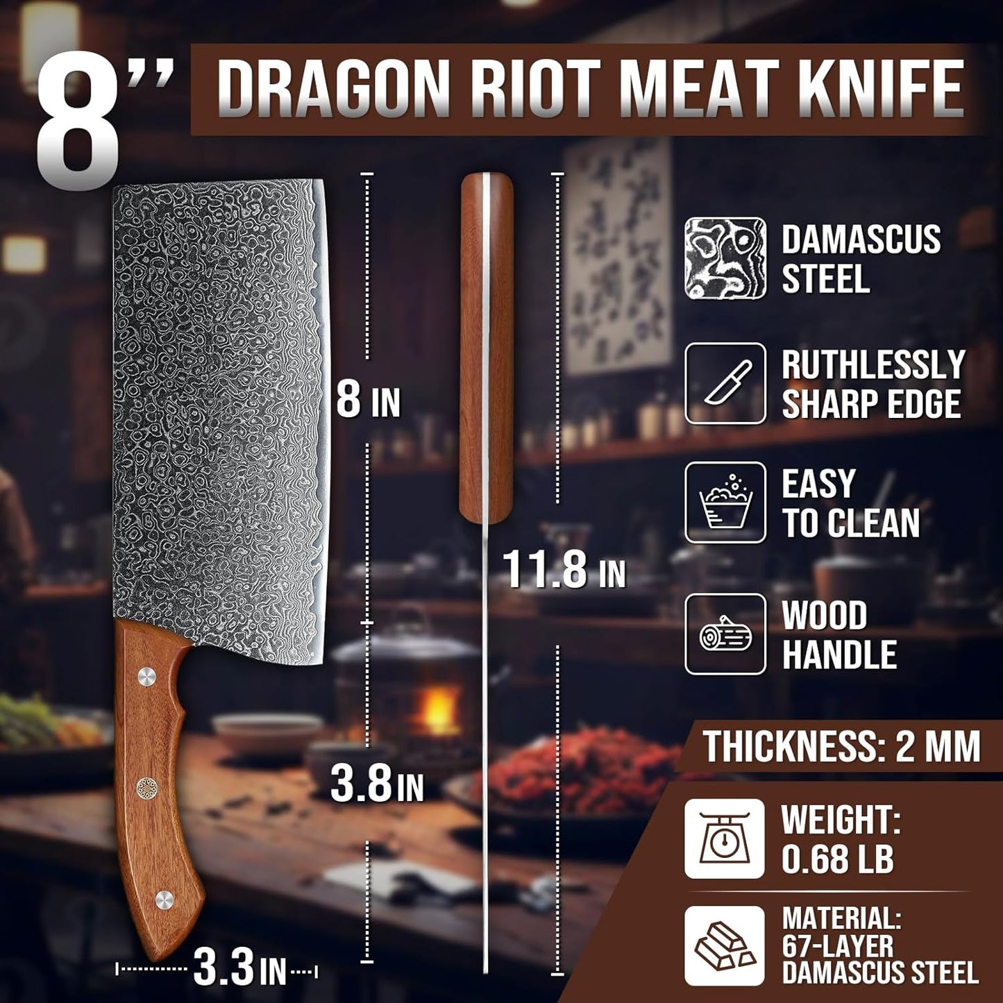 DRAGON RIOT Damascus Boning Knife 6 inch, Professional VG-10 Steel Japanese Fillet Knife, Flexible Deboning Knife,Kitchen Trimming Knife with Ergonomic Wood Handle, Premium Gift Box