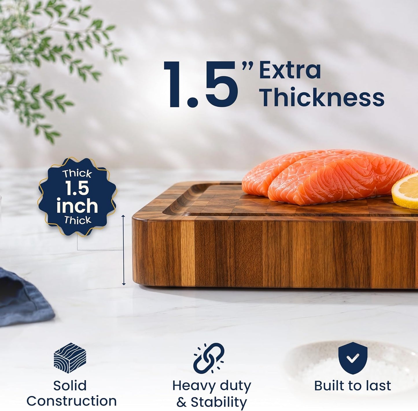 HOMESTEAD End Grain Acacia Wood Cutting Board for Kitchen 23x18x1.5 in, Large Butcher Block Chopping Board for Meat Vegetables with Juice Groove, Handles and Knife-Friendly Surface