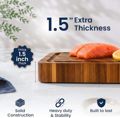 HOMESTEAD End Grain Acacia Wood Cutting Board for Kitchen 23x18x1.5 in, Large Butcher Block Chopping Board for Meat Vegetables with Juice Groove, Handles and Knife-Friendly Surface