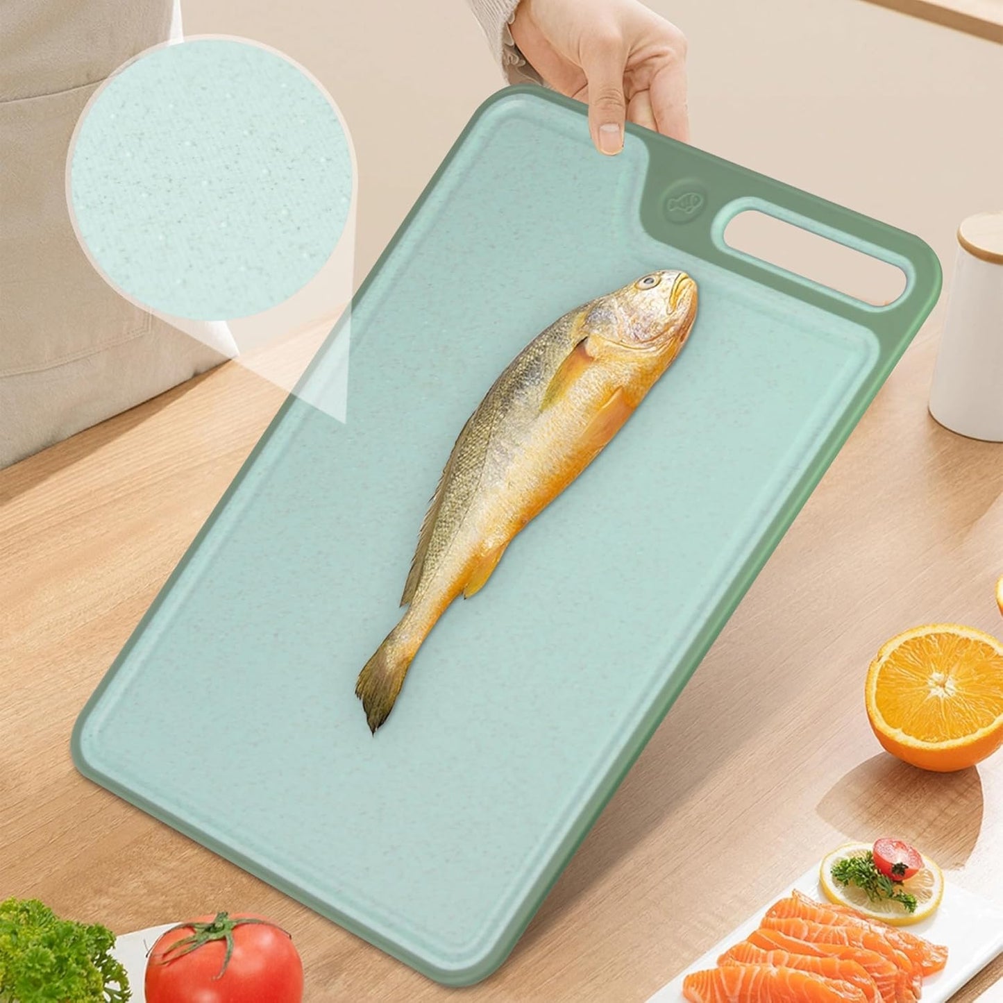 Cutting Boards for Kitchen,Large Cutting Board Set of 2,Non-Slip Cutting Board with Dandle and Juice Groovenon,Dishwasher Safe Cutting Boards (Green)