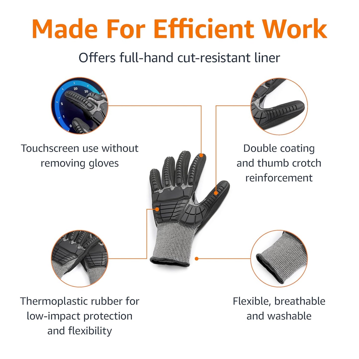 Amazon Basics Cut Level A2, Abrasion ANSI Level A4, Impact Protection Work Gloves, Touchscreen Compatible, 15G Sandy Nitrile Palm, Cut-Resistant, Pack of 100 Pairs, Black, Size XX-Small