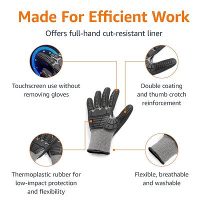 Amazon Basics Cut Level A2, Abrasion ANSI Level A4, Impact Protection Work Gloves, Touchscreen Compatible, 15G Sandy Nitrile Palm, Cut-Resistant, Pack of 100 Pairs, Black, Size XX-Small
