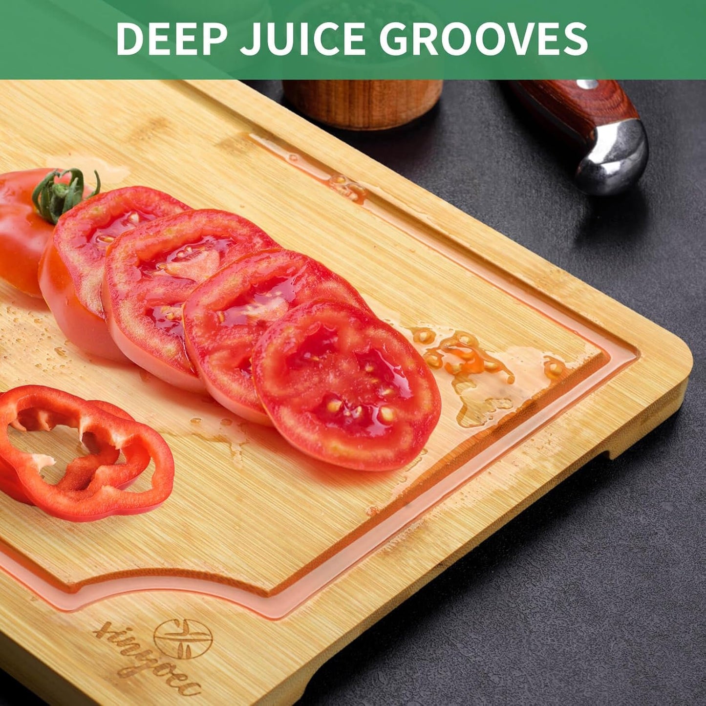 Bamboo Cutting Board Set for Kitchen - Cutting Board Set of 3 with Groove and Cutting Board Rack, Easy to Clean, Ideal for Bamboo Chopping Board Set for Chopping Meat, Vegetables, Fruits