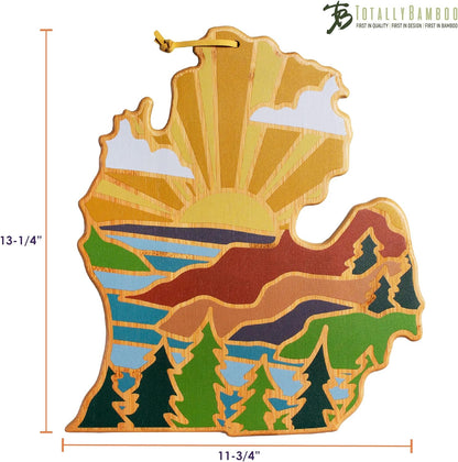 Totally Bamboo North Carolina State Shaped Cutting Board and Charcuterie Serving Platter with Artwork by Summer Stokes, Includes Hang Tie for Wall Display 18" x 8" x 5/8" - Colors B