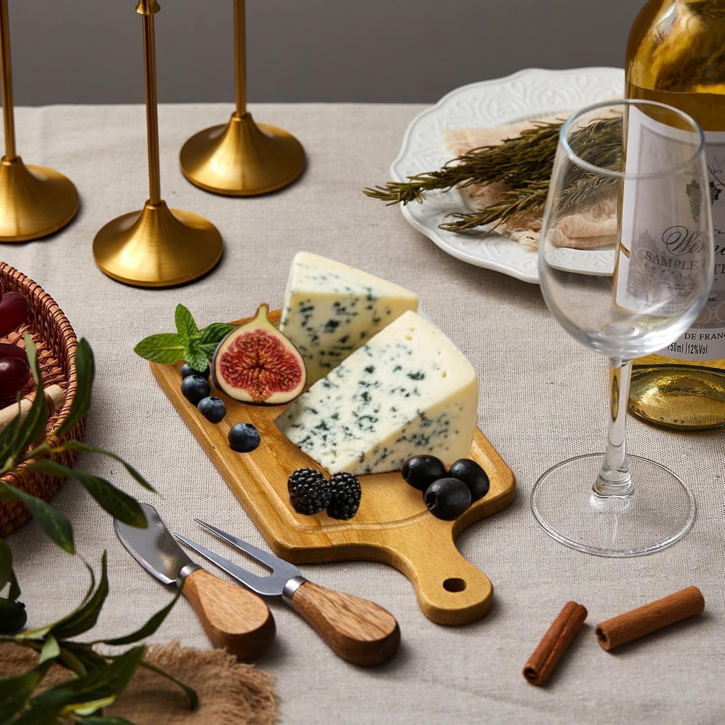 1 Set Bridal Baby Shower Cheese Prizes Wooden Square Board Gift Set Knives Forks Thank You Tags with Box for Guests for Valentines Bridal Baby Shower Housewarming Gifts (Acacia Color)