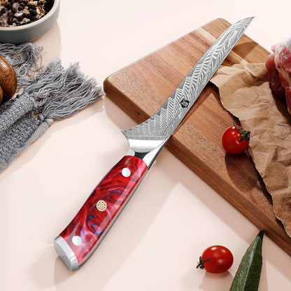 WILDMOK Damascus Boning Knife, 7 inch Super Sharp Fillet Knife, Japanese Damascus Steel, Full Tang Resin Handle, Includes Gift Box