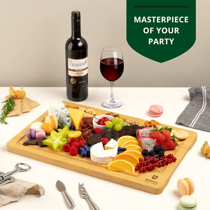 ROYAL CRAFT WOOD Extra Large Cheese Board - Bamboo Cheese Board and Knife Set - Charcuterie Board Set, Charcuterie Platter & Serving Tray
