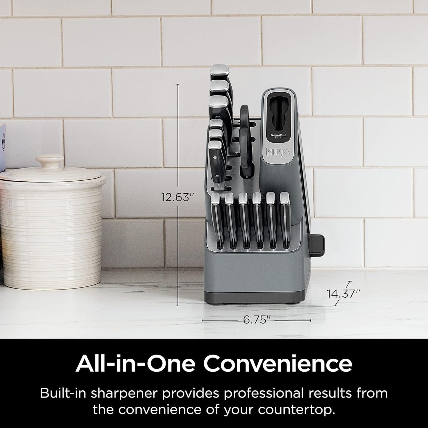 Ninja K32012 Foodi NeverDull Premium Knife System, 12 Piece Knife Block Set with Built-in Sharpener, German Stainless Steel Knives, Black